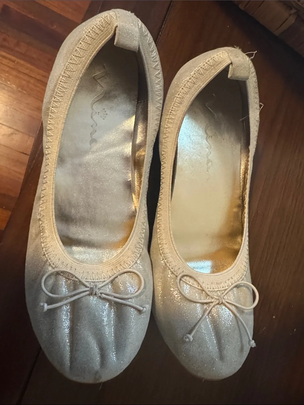 Nina Gold Glitter Ballet Flats with Bow Accent